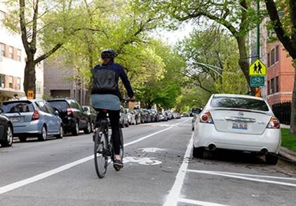 Conventional bike lane marked with white solid line