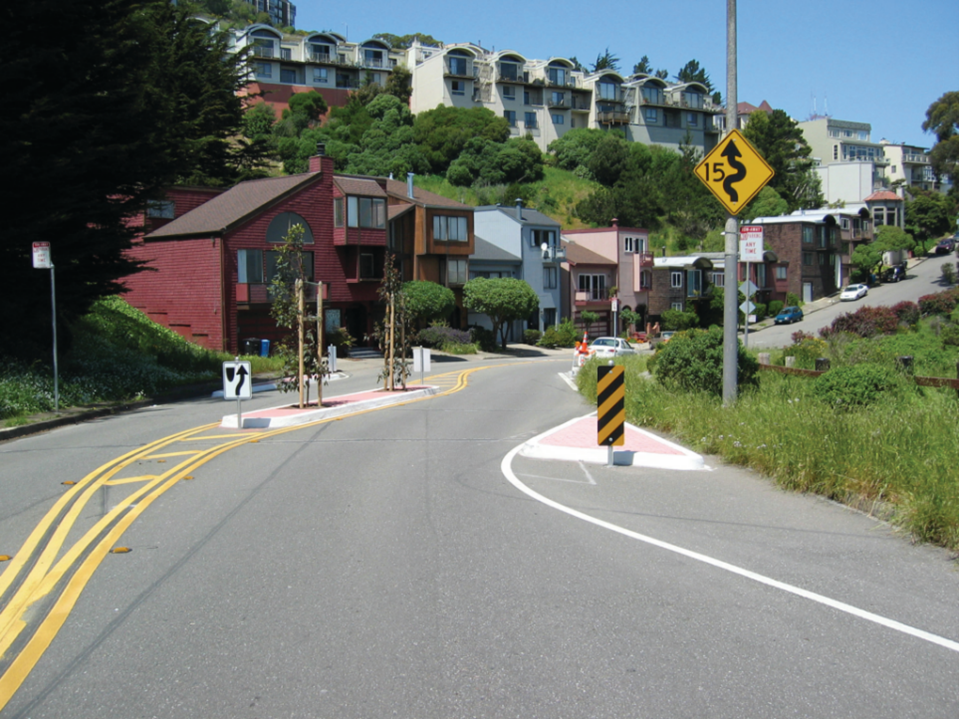 A road with curves to slow vehicles down
