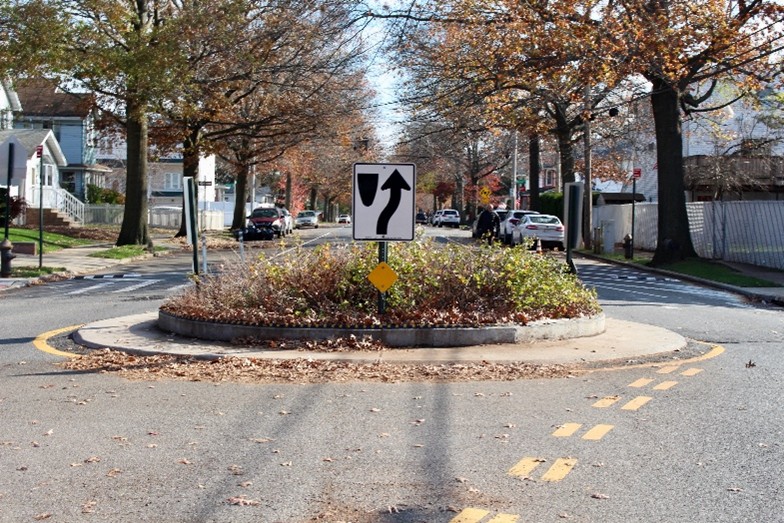 A neighborhood circle with landscaping